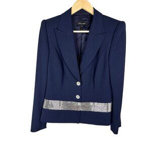 ESCADA Women's Navy Beaded "Belt" New Wool Blend Blazer 40